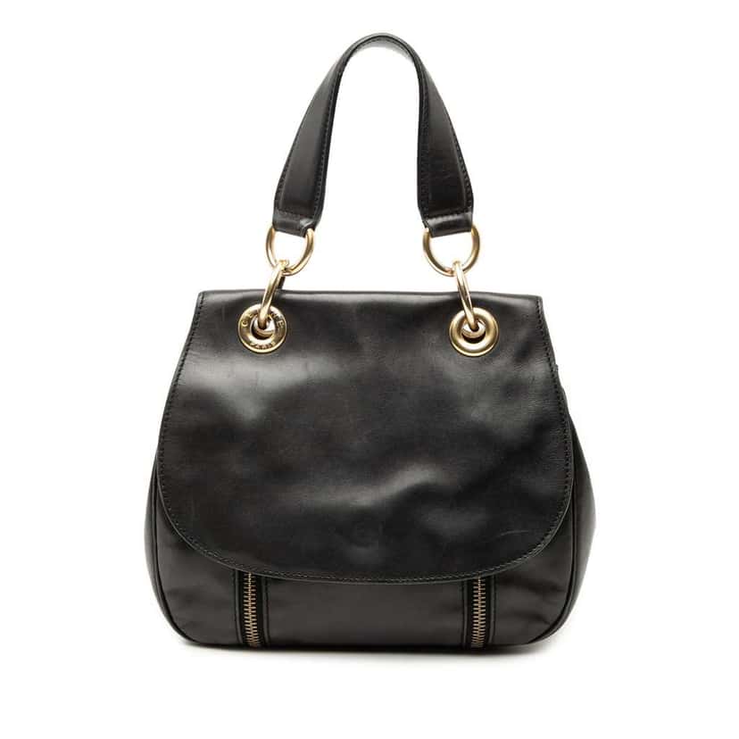 Celine Leather Eyelet Flap Handbag Black Leather Very good condition - Front View