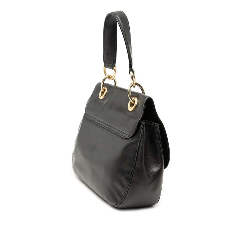 Celine Leather Eyelet Flap Handbag Black Leather Very good condition - Back View