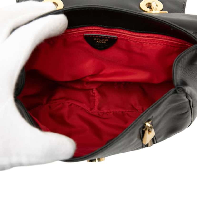 Celine Leather Eyelet Flap Handbag Black Leather Very good condition - Model View