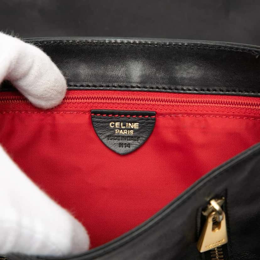 Celine Leather Eyelet Flap Handbag Black Leather Very good condition - Box View