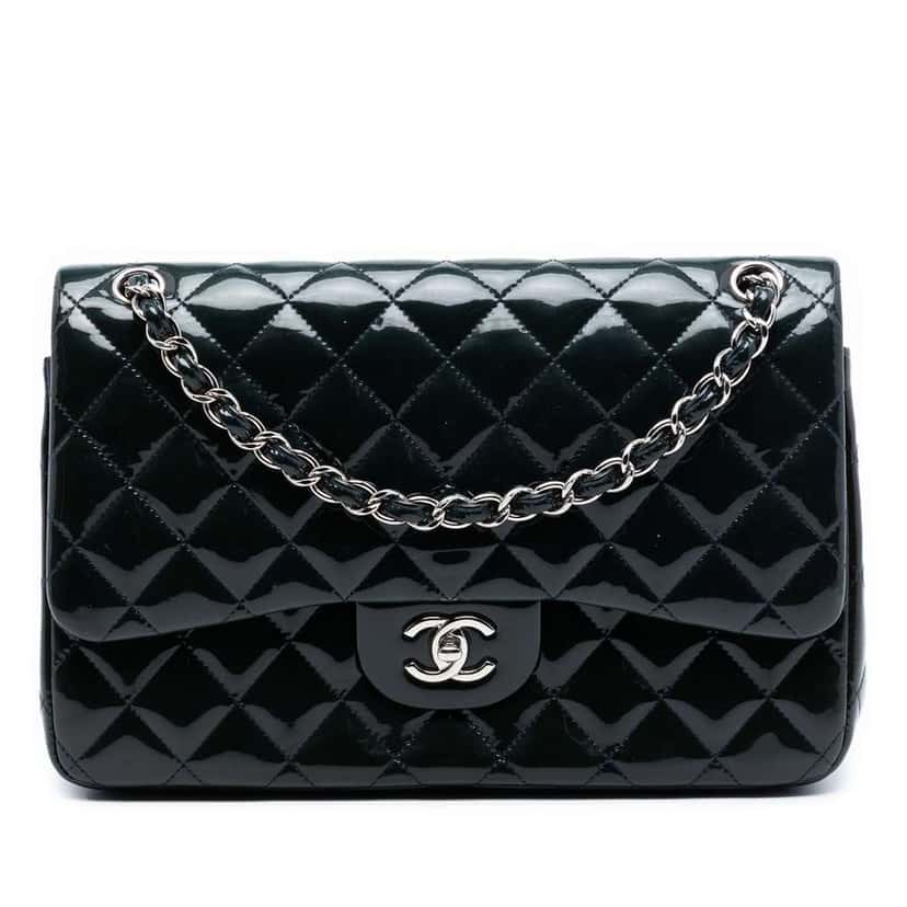 Chanel Jumbo Classic Patent Double Flap Blue Leather Very good condition - Front View