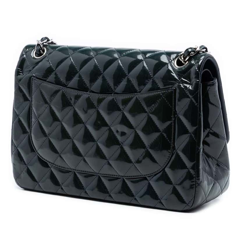 Chanel Jumbo Classic Patent Double Flap Blue Leather Very good condition - Back View