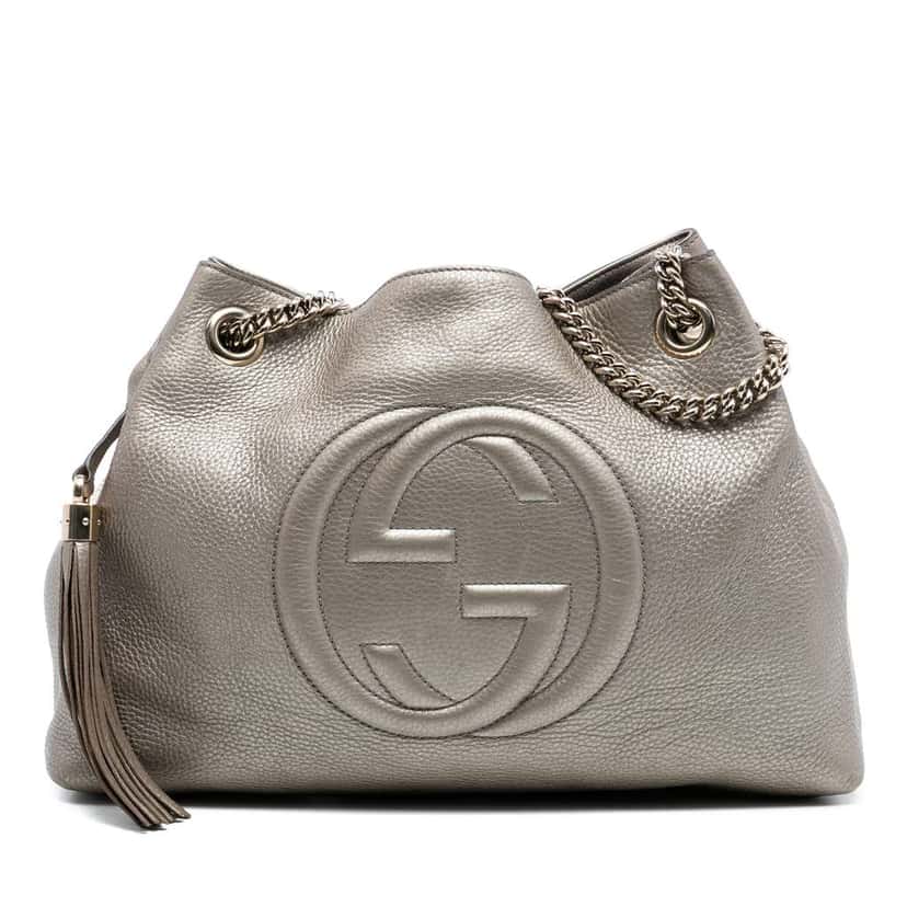 Gucci Medium Metallic Leather Soho Chain Tote Gold Leather Very good condition - Front View