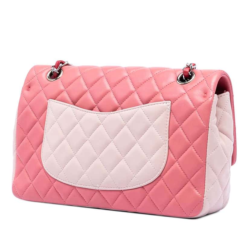 Chanel Medium Classic Tricolor Lambskin Valentines Heart Charms Single Flap Pink Leather Very good condition - Back View