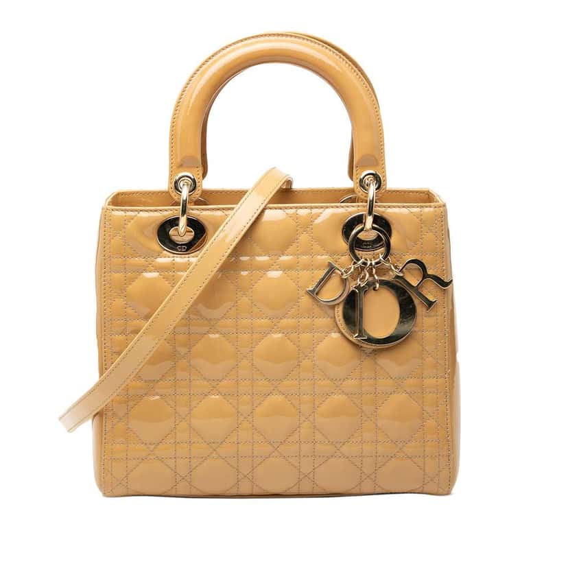 Dior Medium Patent Cannage Lady Dior Brown Leather Very good condition - Front View