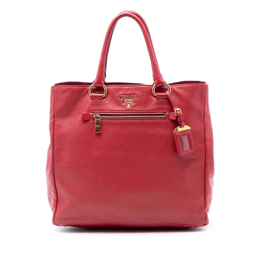 Prada Vitello Daino Open Convertible Tote Red Leather Very good condition - Front View