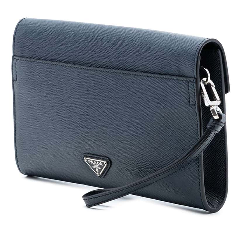 Prada Saffiano Envelope Pushlock Clutch Blue Leather Very good condition - Back View