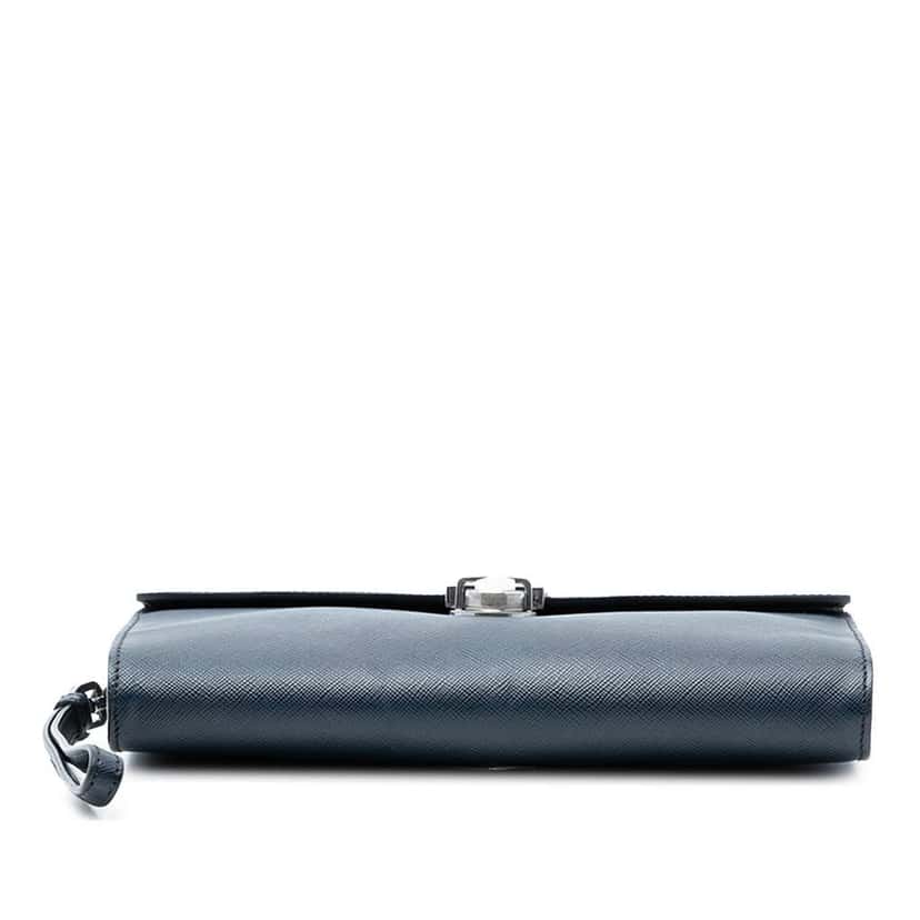 Prada Saffiano Envelope Pushlock Clutch Blue Leather Very good condition - Inside View