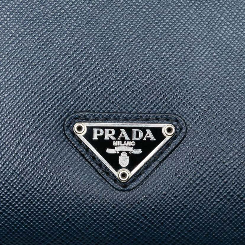 Prada Saffiano Envelope Pushlock Clutch Blue Leather Very good condition - Box View