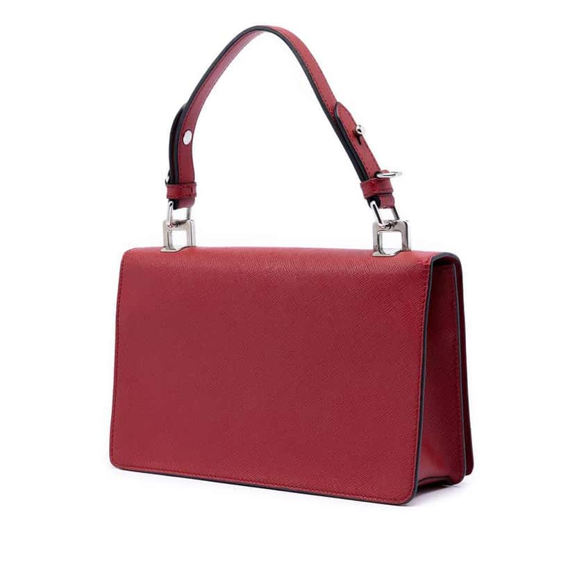 Prada Saffiano Double Turn Lock Top Handle Bag Red Leather Very good condition - Back View