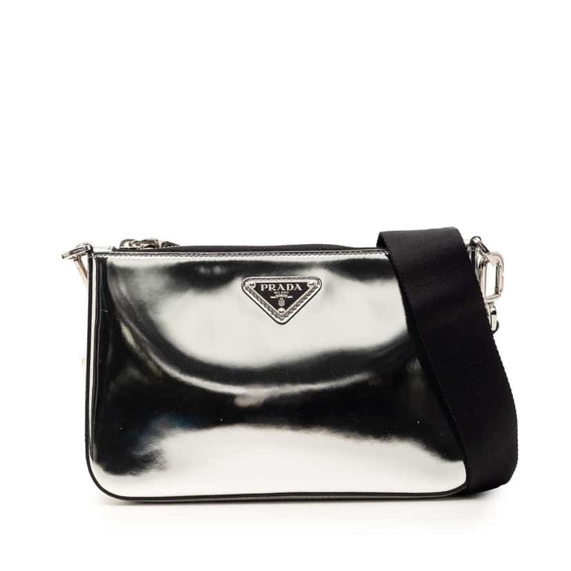 Prada Brushed Leather Re Edition Zip Messenger Bag Silver Leather Very good condition - Front View