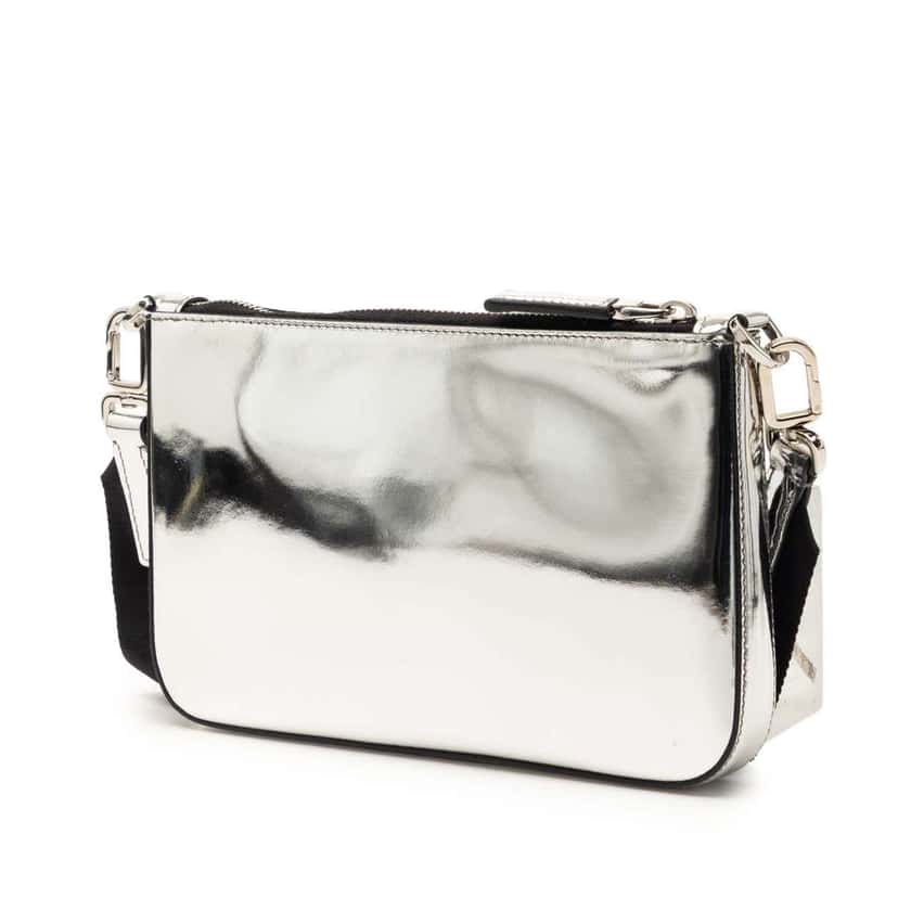 Prada Brushed Leather Re Edition Zip Messenger Bag Silver Leather Very good condition - Back View