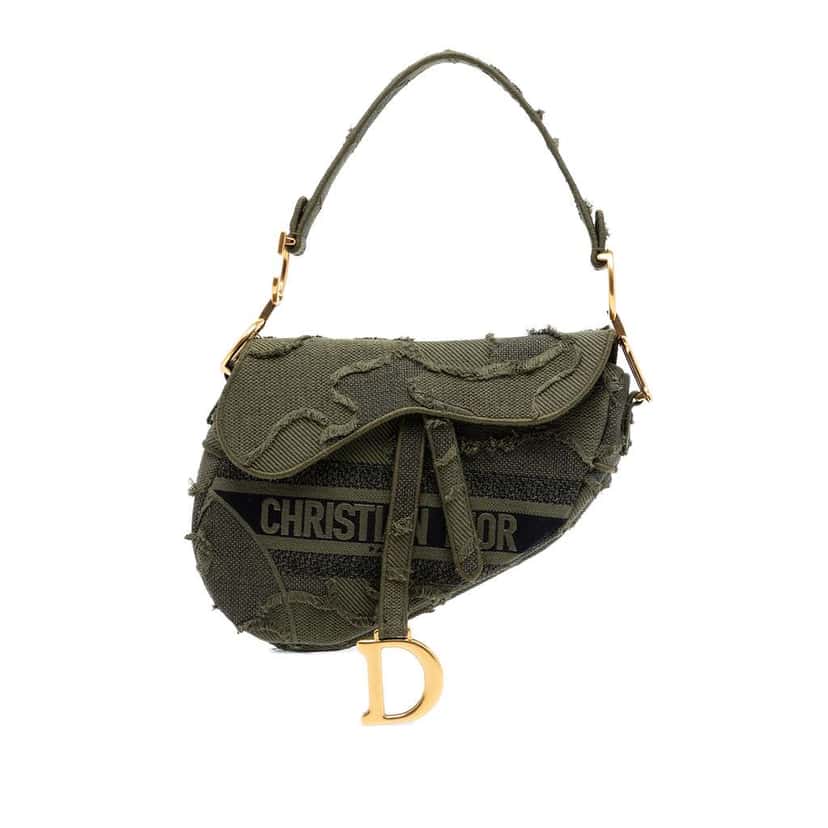 Dior Canvas Embroidered Camouflage Saddle Bag Green Canvas Very good condition - Front View