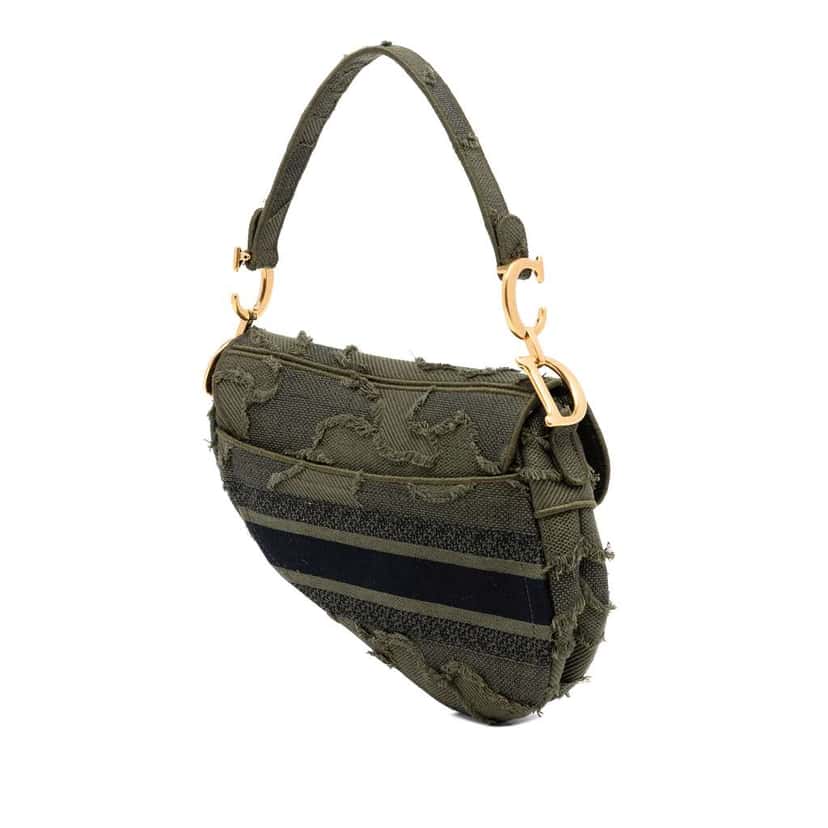 Dior Canvas Embroidered Camouflage Saddle Bag Green Canvas Very good condition - Back View