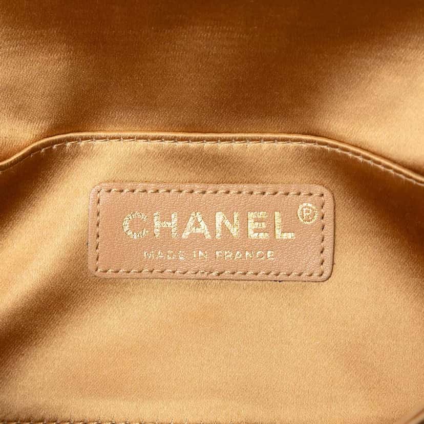 Chanel Quilted Satin Crystal Chain Clutch Gold Satin Very good condition - Box View
