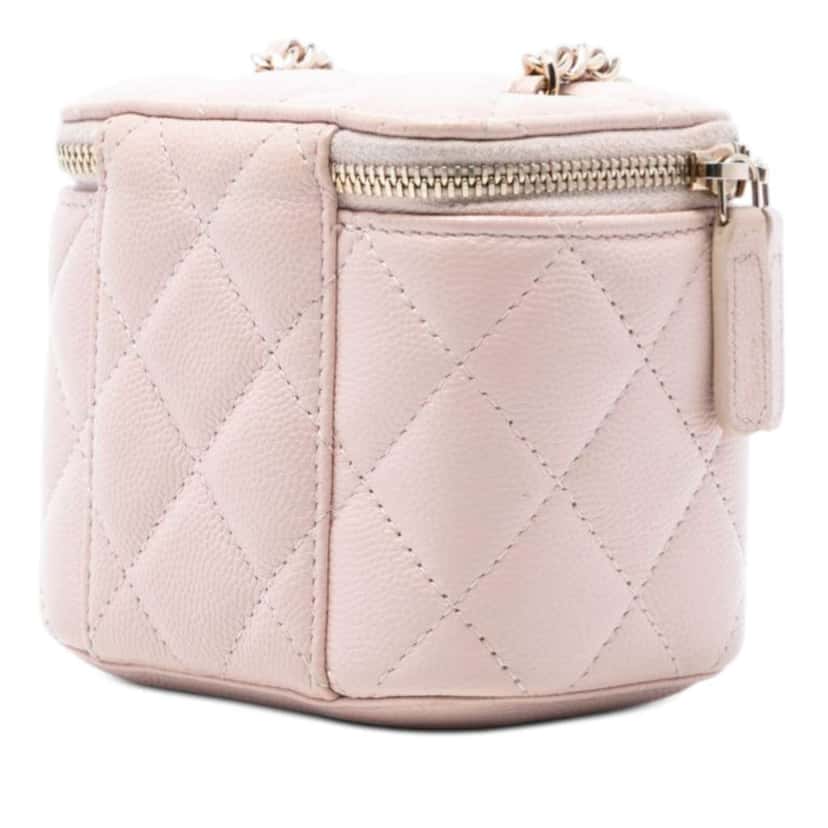 Chanel Mini CC Quilted Caviar Vanity Case with Chain Pink Leather Very good condition - Back View