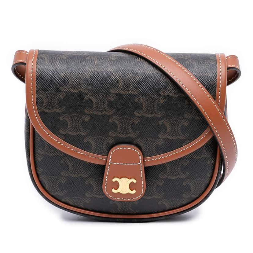 Celine Mini Triomphe Coated Canvas Besace Crossbody Brown Canvas Very good condition - Front View