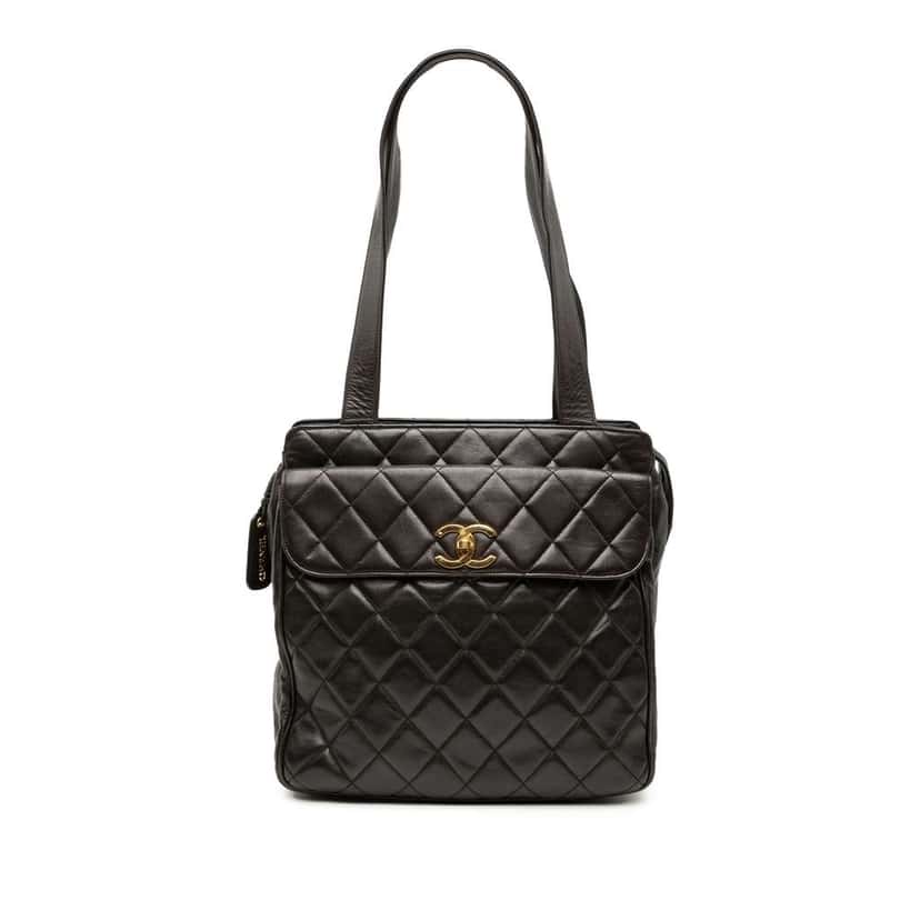 Chanel CC Quilted Lambskin Front Pocket Tote Brown Leather Very good condition - Front View