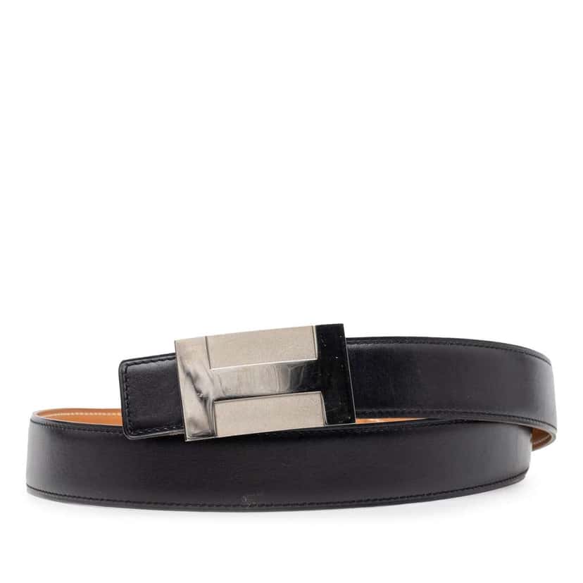 Hermès Box Calf H Plate Reversible Belt Black Leather Very good condition - Front View