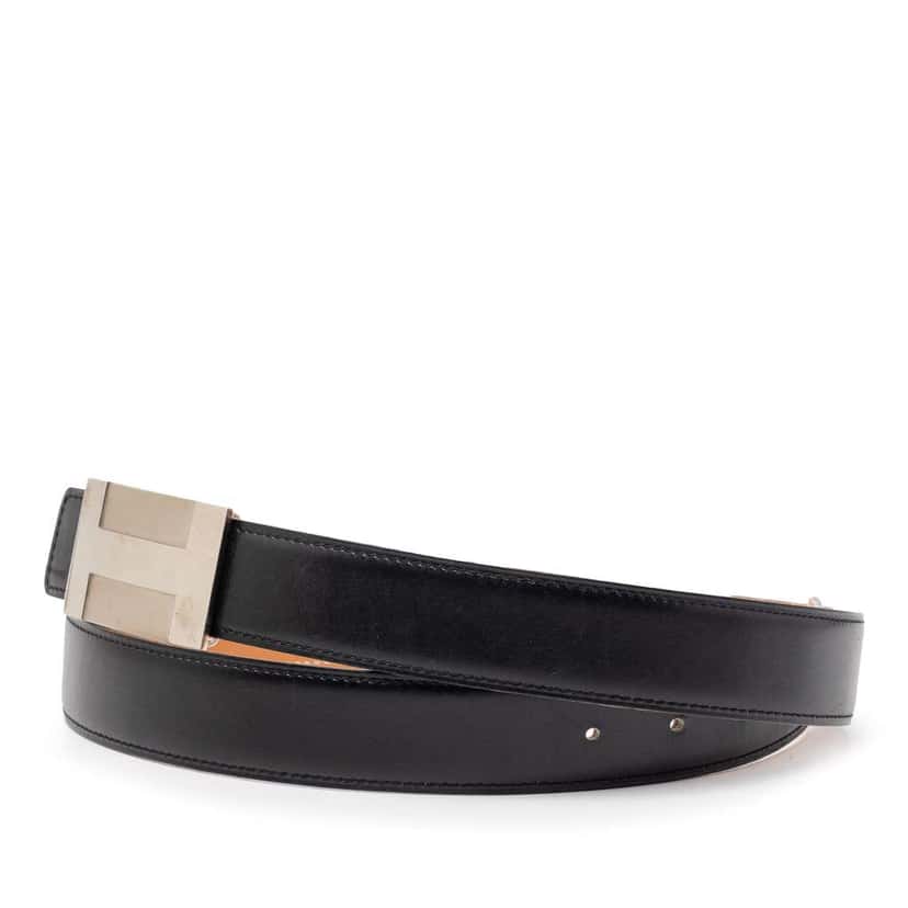 Hermès Box Calf H Plate Reversible Belt Black Leather Very good condition - Back View