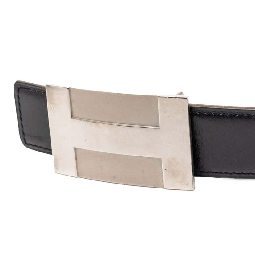 Hermès Box Calf H Plate Reversible Belt Black Leather Very good condition - Model View