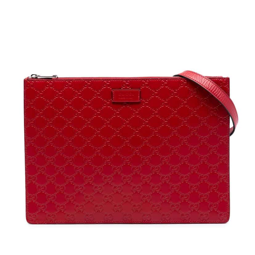 Gucci Guccissima Zip Messenger Bag Red Leather Very good condition - Front View