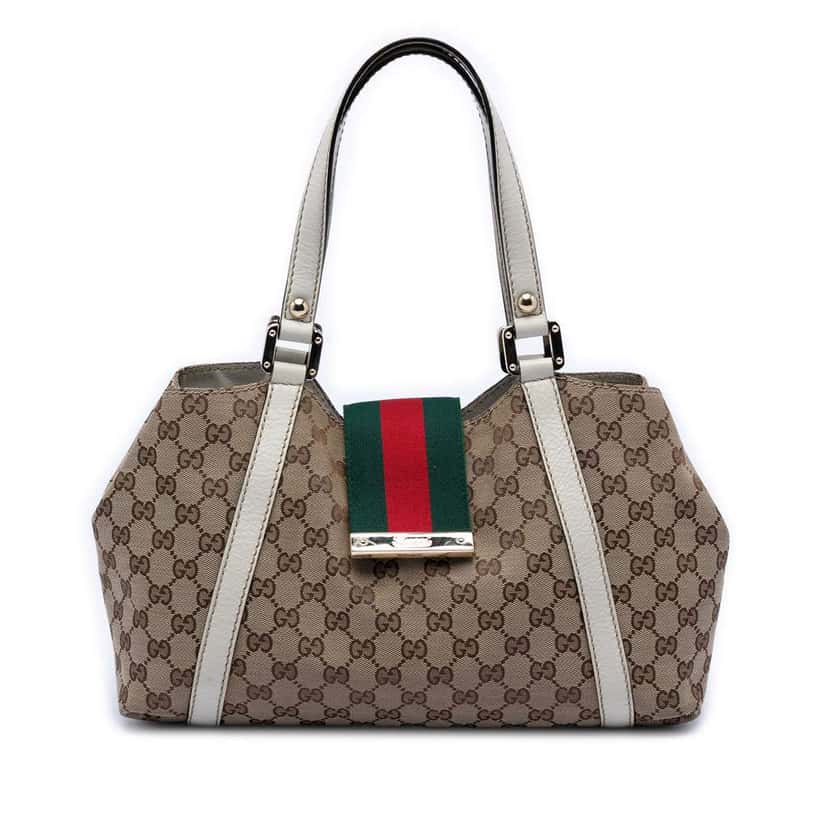 Gucci GG Canvas Web New Ladies Tote Beige Canvas Very good condition - Front View