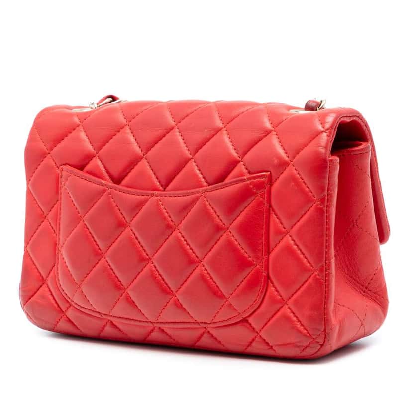 Chanel Mini Rectangular Classic Lambskin Single Flap Red Leather Very good condition - Back View