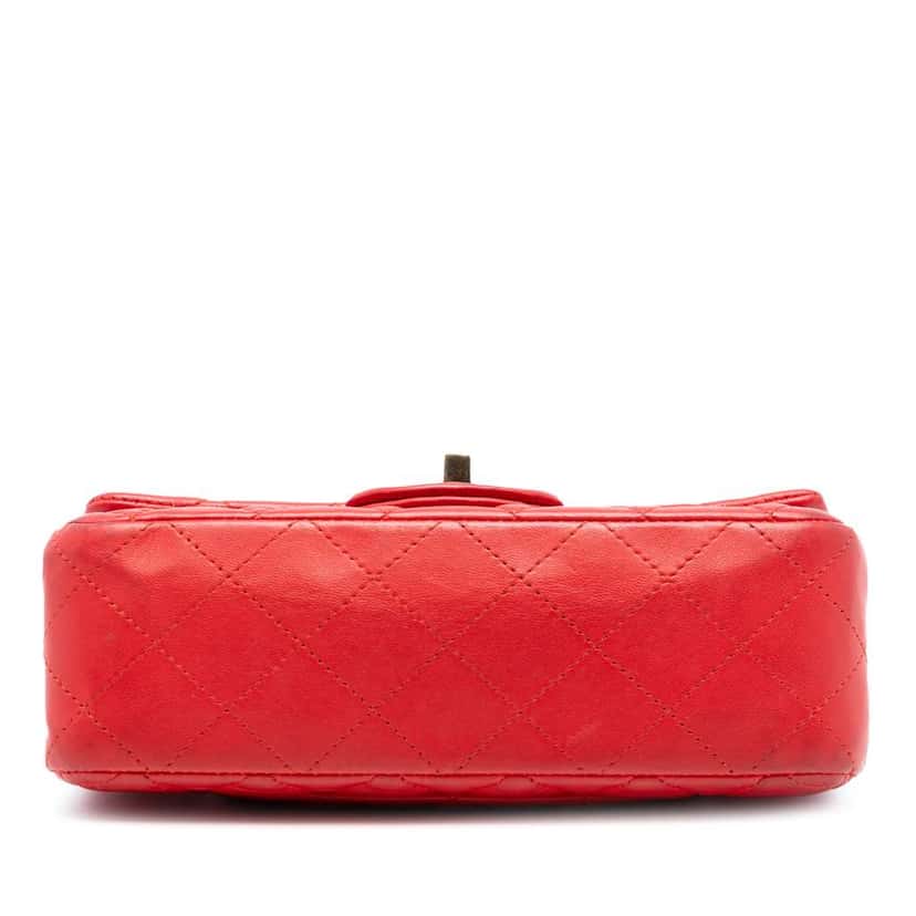 Chanel Mini Rectangular Classic Lambskin Single Flap Red Leather Very good condition - Inside View