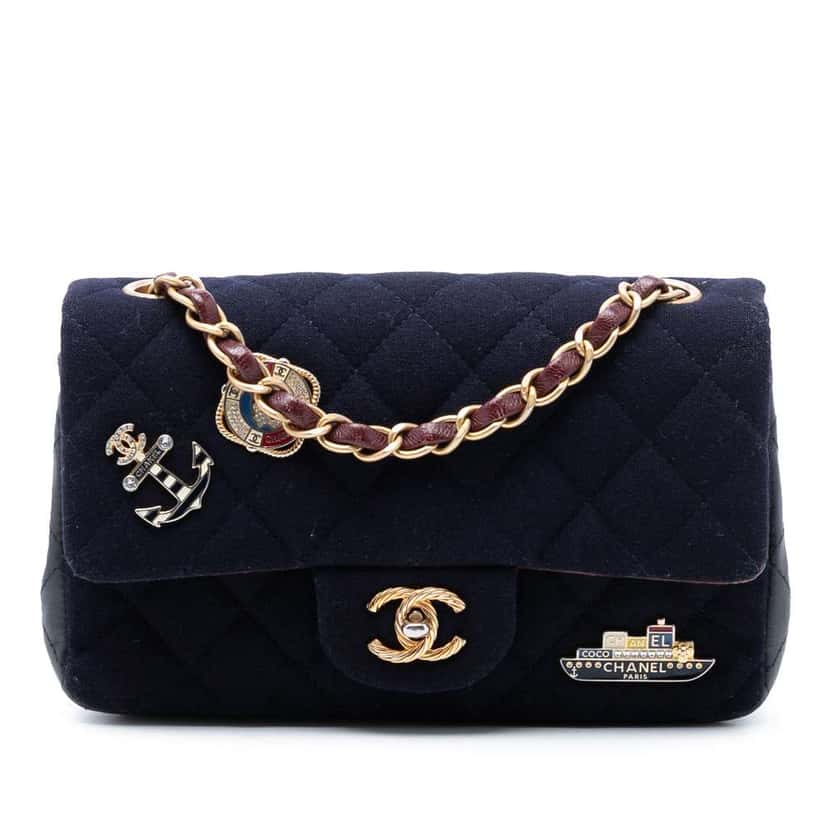 Chanel Paris Hamburg Mini Rectangular Classic Jersey Coco Sailor Charms Single Flap Blue Cotton Very good condition - Front View
