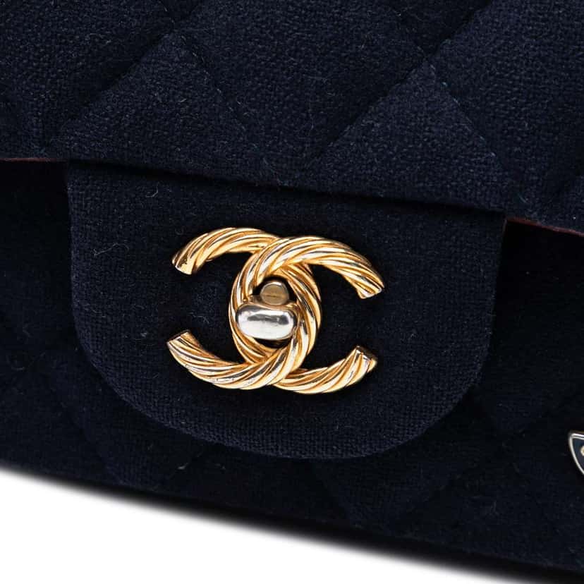 Chanel Paris Hamburg Mini Rectangular Classic Jersey Coco Sailor Charms Single Flap Blue Cotton Very good condition - Box View