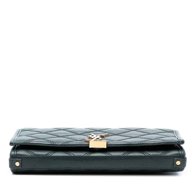 Saint Laurent Quilted Lambskin Diamond Becky Chain Wallet Green Leather Very good condition - Inside View