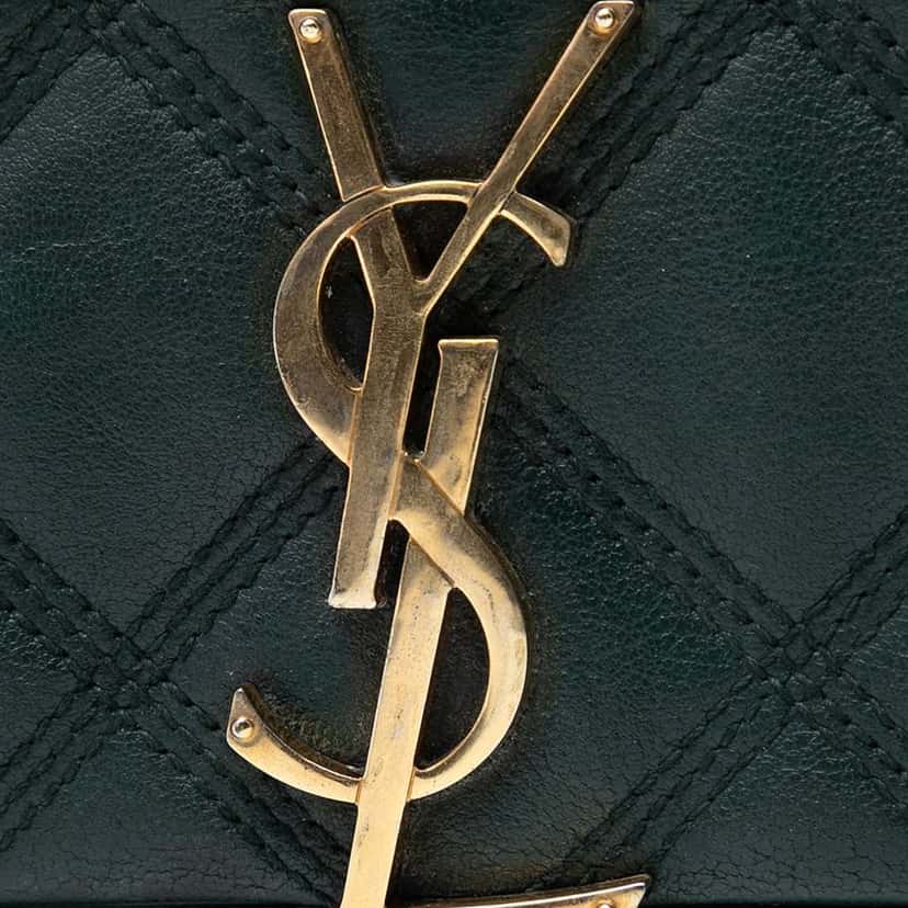 Saint Laurent Quilted Lambskin Diamond Becky Chain Wallet Green Leather Very good condition - Box View