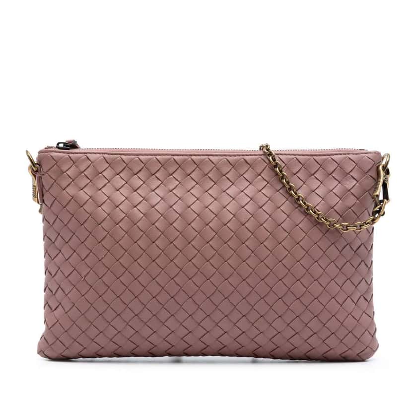 Bottega Veneta Nappa Intrecciato Biletto Wallet On Chain Pink Leather Very good condition - Front View