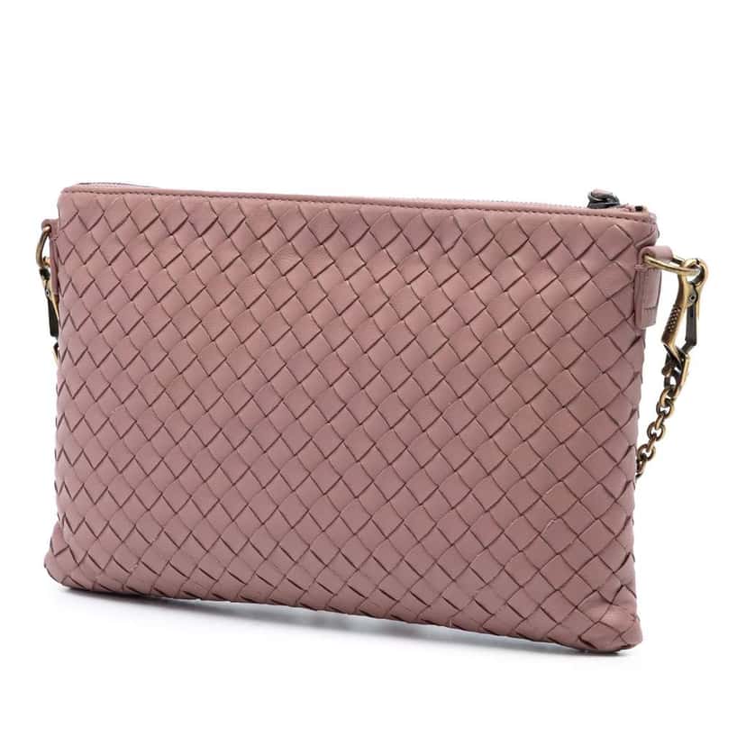 Bottega Veneta Nappa Intrecciato Biletto Wallet On Chain Pink Leather Very good condition - Back View