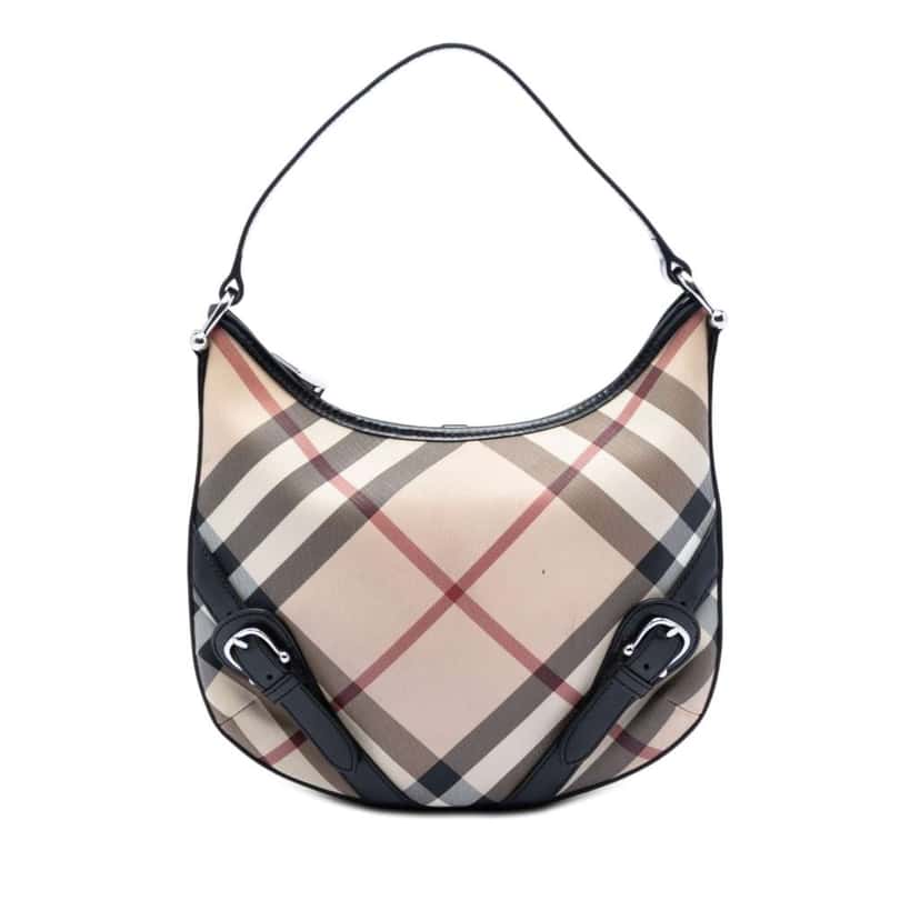 Burberry Supernova Check Coated Canvas Larkin Hobo Beige Canvas Very good condition - Front View