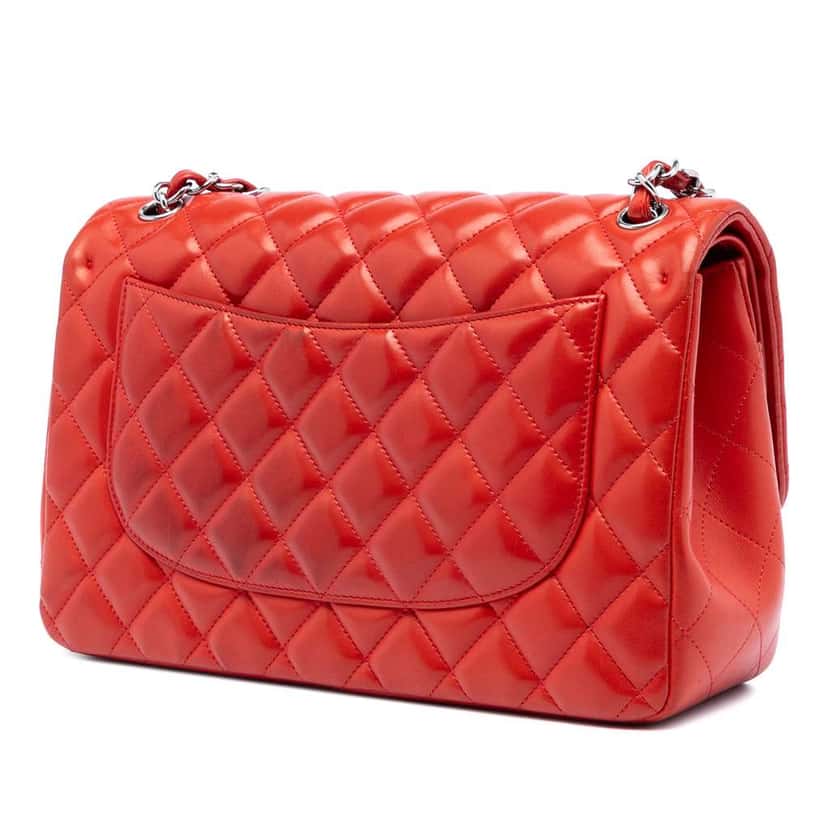 Chanel Jumbo Classic Lambskin Double Flap Red Leather Very good condition - Back View