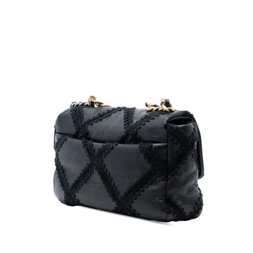 Chanel Medium Crochet Calfskin 19 Flap Black Leather Very good condition - Back View