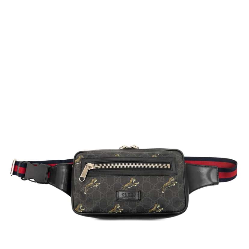 Gucci GG Supreme Web Belt Bag Black Canvas Very good condition - Front View