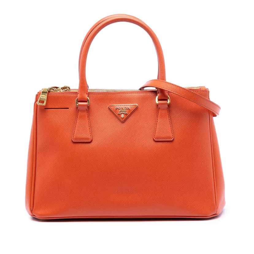 Prada Small Saffiano Lux Galleria Double Zip Satchel Orange Leather Very good condition - Front View