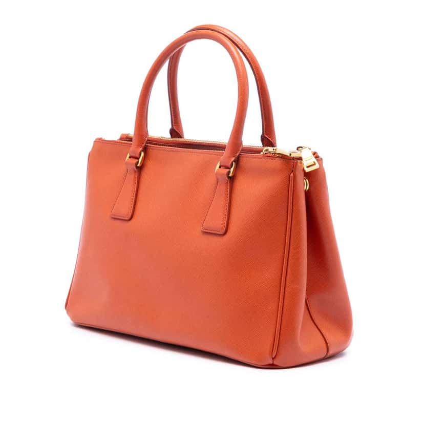 Prada Small Saffiano Lux Galleria Double Zip Satchel Orange Leather Very good condition - Back View