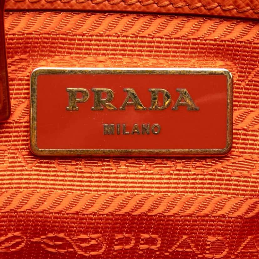 Prada Small Saffiano Lux Galleria Double Zip Satchel Orange Leather Very good condition - Box View