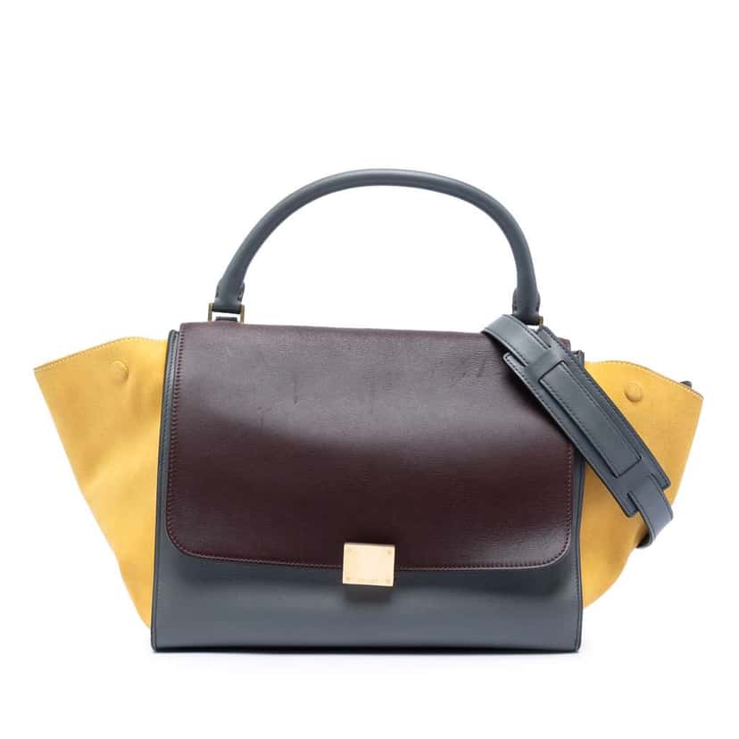 Celine Medium Tricolor Calfskin and Suede Trapeze Satchel Grey Leather Very good condition - Front View