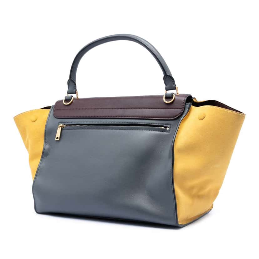 Celine Medium Tricolor Calfskin and Suede Trapeze Satchel Grey Leather Very good condition - Back View