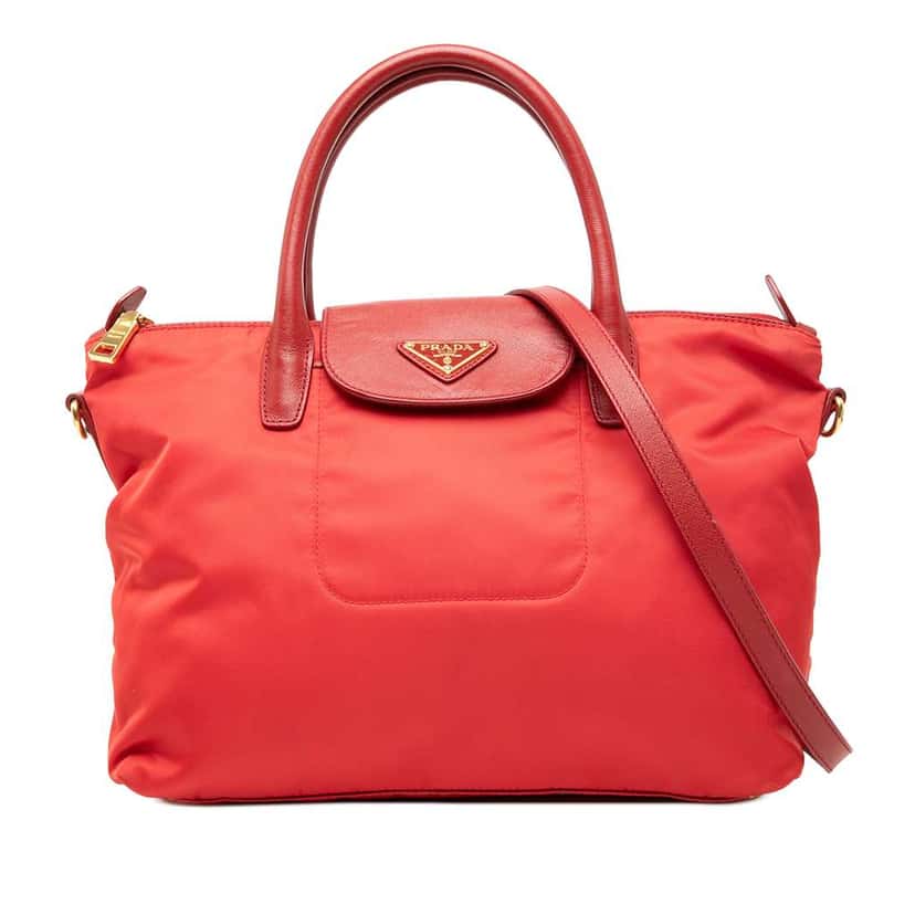 Prada Saffiano Trimmed Tessuto Satchel Orange Very good condition - Front View