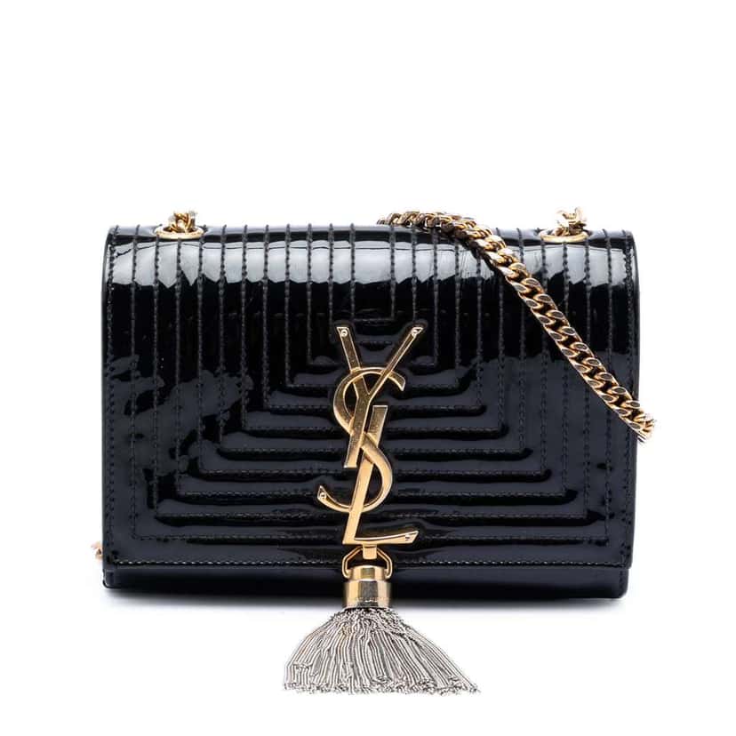 Saint Laurent Small Quilted Patent Monogram Kate Tassel Crossbody Black Leather Very good condition - Front View