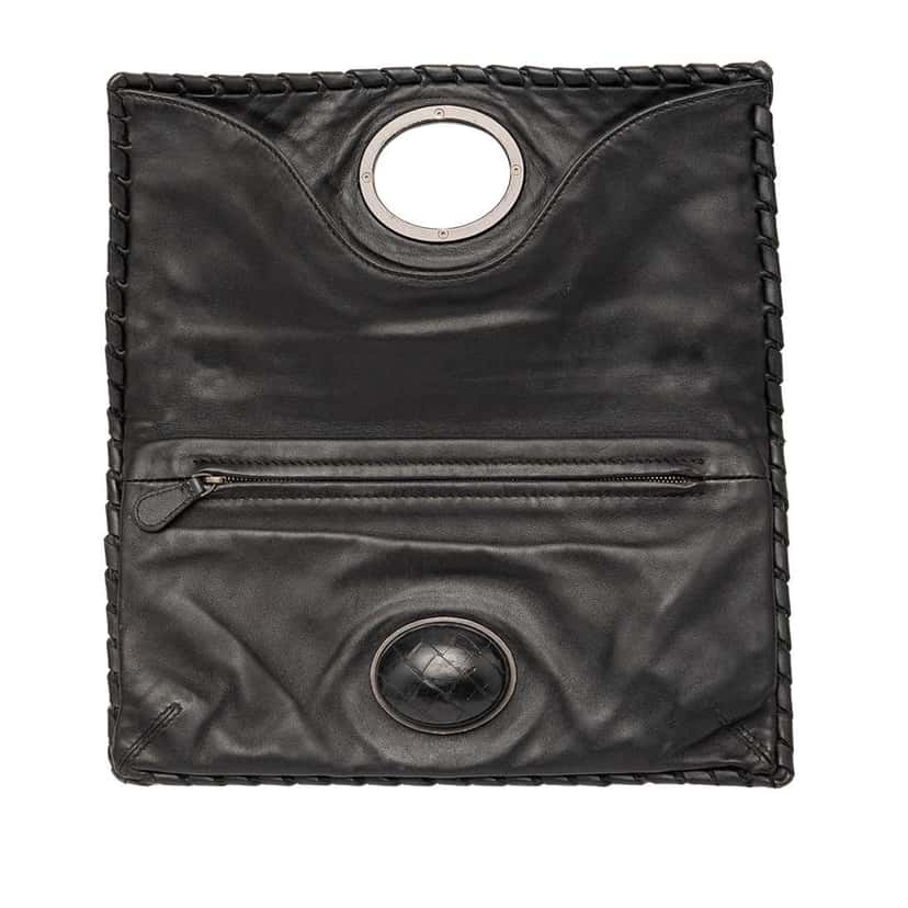 Bottega Veneta Nappa Intrecciato Turn Lock Clutch Black Leather Very good condition - Model View