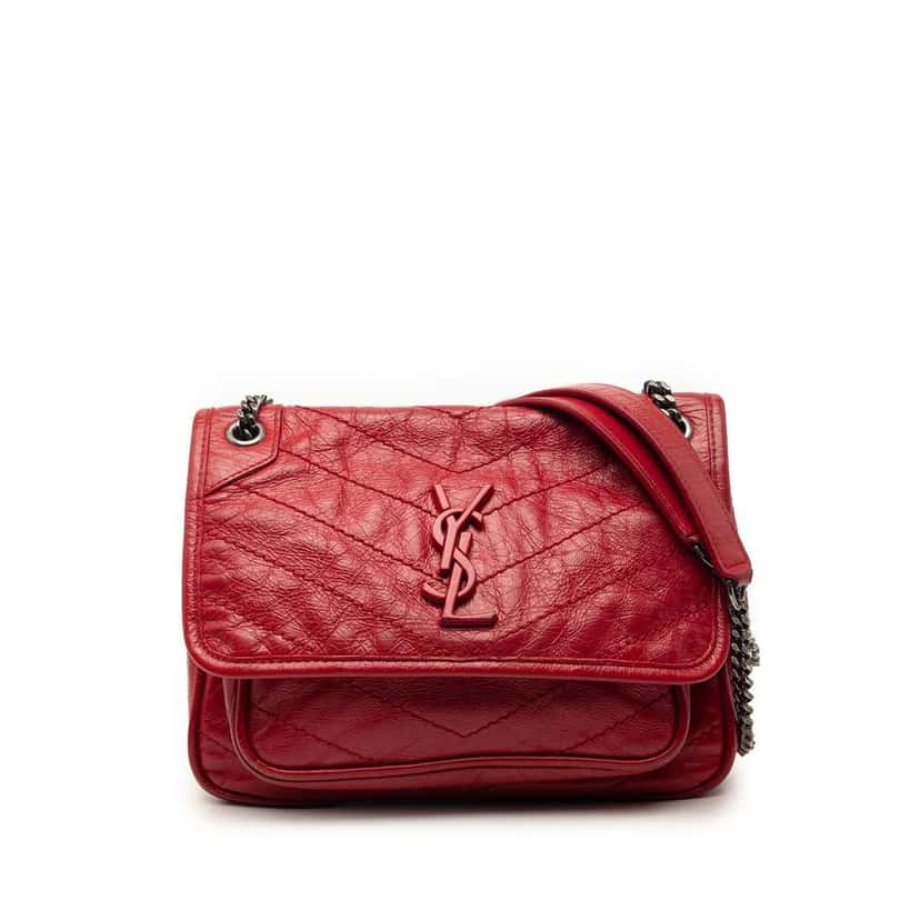 Saint Laurent Baby Crinkled Calfskin Niki Red Leather Very good condition - Front View