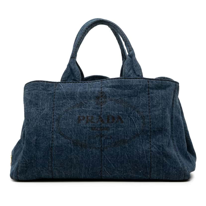 Prada Large Denim Canapa Logo Satchel Blue Denim Very good condition - Front View