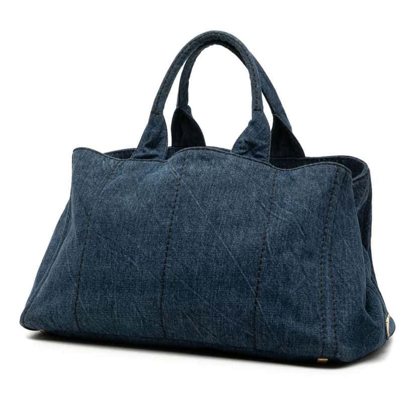 Prada Large Denim Canapa Logo Satchel Blue Denim Very good condition - Back View